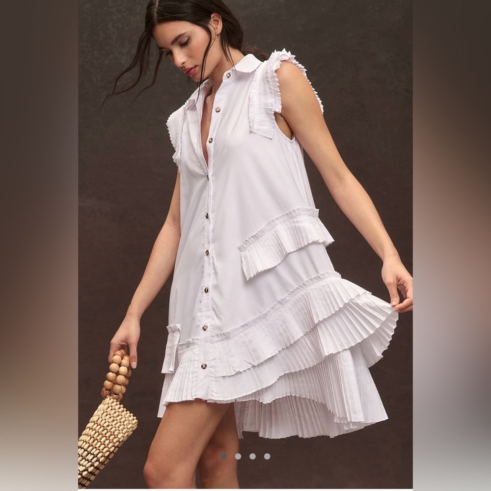 Anthropologie White Dress with Ruffled Accents